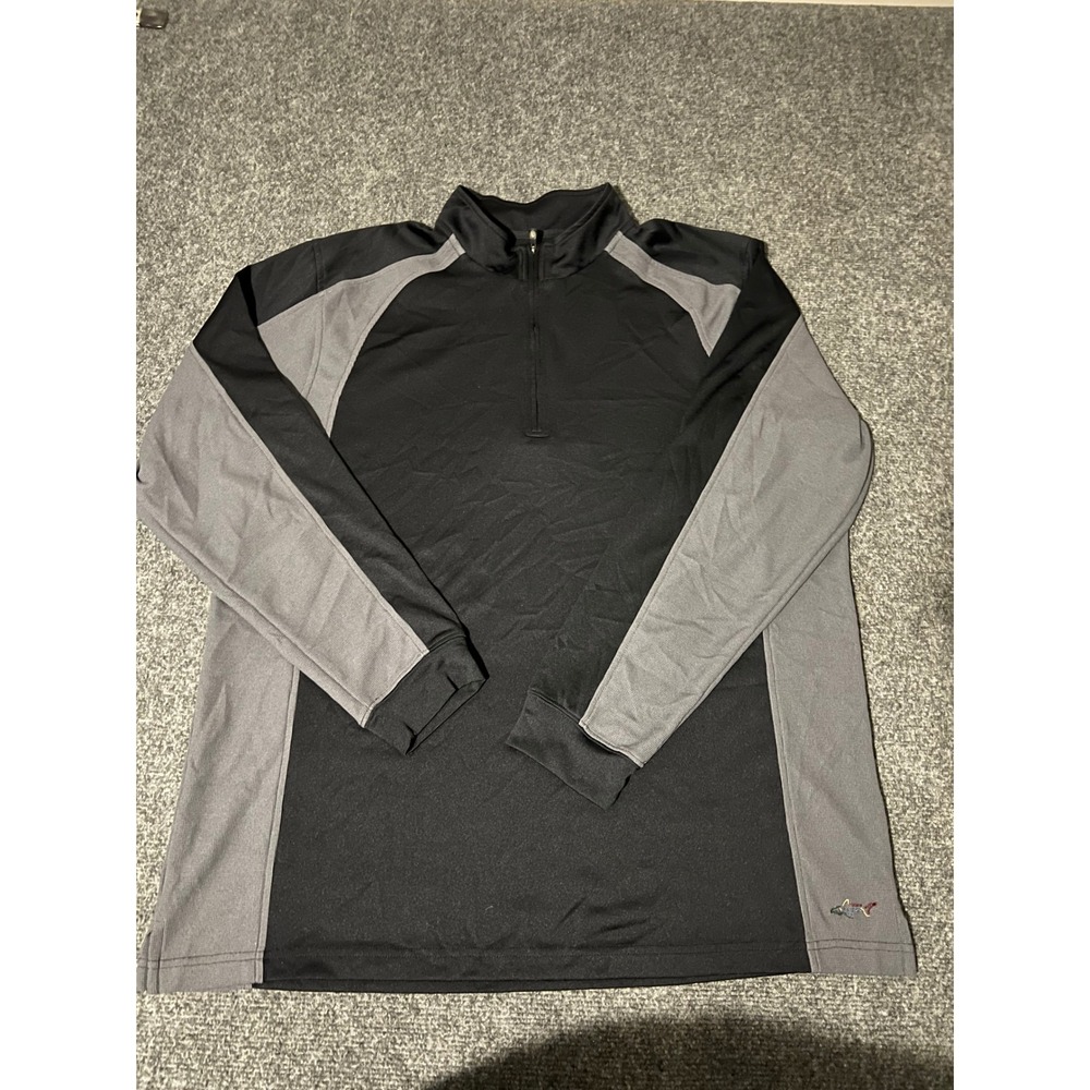 Greg Norman Play Dry Mens Large Quarter Zip Pullover Black Grey Microfiber Top